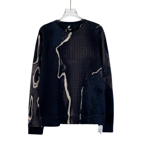 DM0454 Fendi Dark blue logo cotton splicing ripped hole effect design round neck